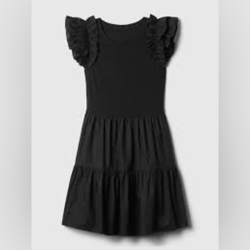 GAP Ruffle Sleeve Tiered Black Mini Dress - Picture 2 of 13
